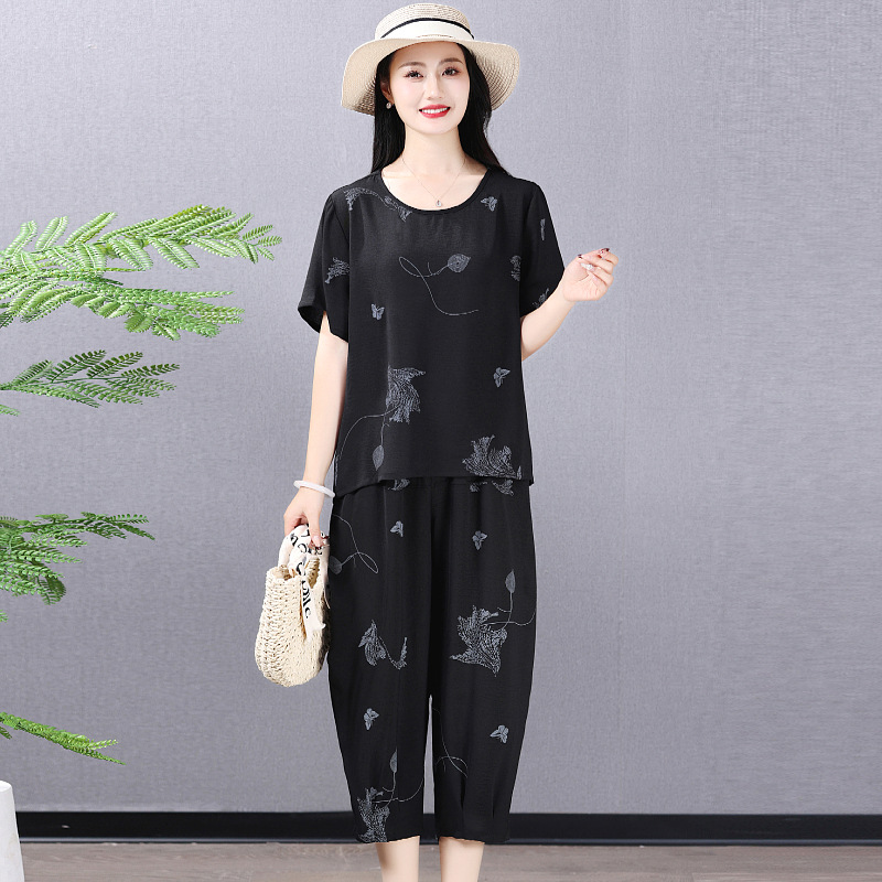 中老年女装夏装妈妈棉麻套装老年人宽松大码衣服奶奶夏季短袖裤子