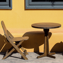 3YV5美式折叠圆桌子实木方桌客厅阳台家用餐桌咖啡桌椅小户型茶几