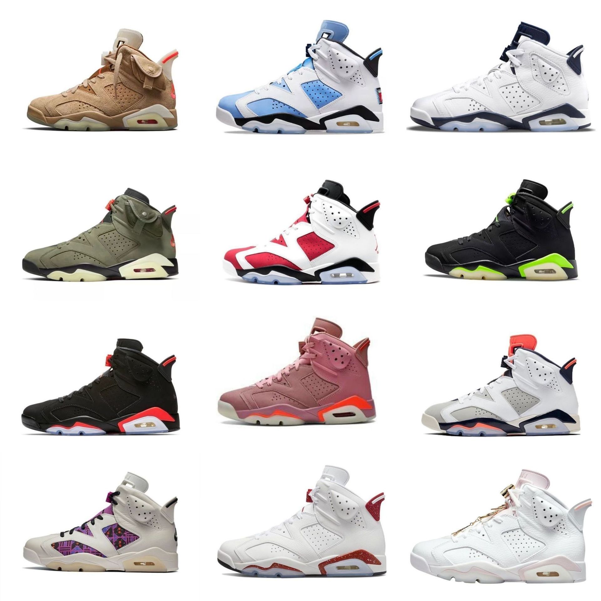 莆田aj6大巴黎鬼脸黑绿胭脂运动鞋淡黄刺绣樱木花道乔6气垫篮球鞋