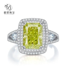 慕景珠宝2023新款925银进口高碳钻8*11橄榄绿戒指女欧美豪镶戒指