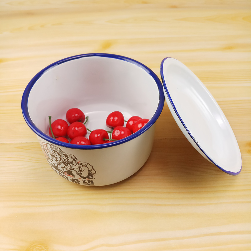 厂家直销个性语搪瓷快餐杯老式怀旧饭盒泡面碗带盖保鲜盒定制logo