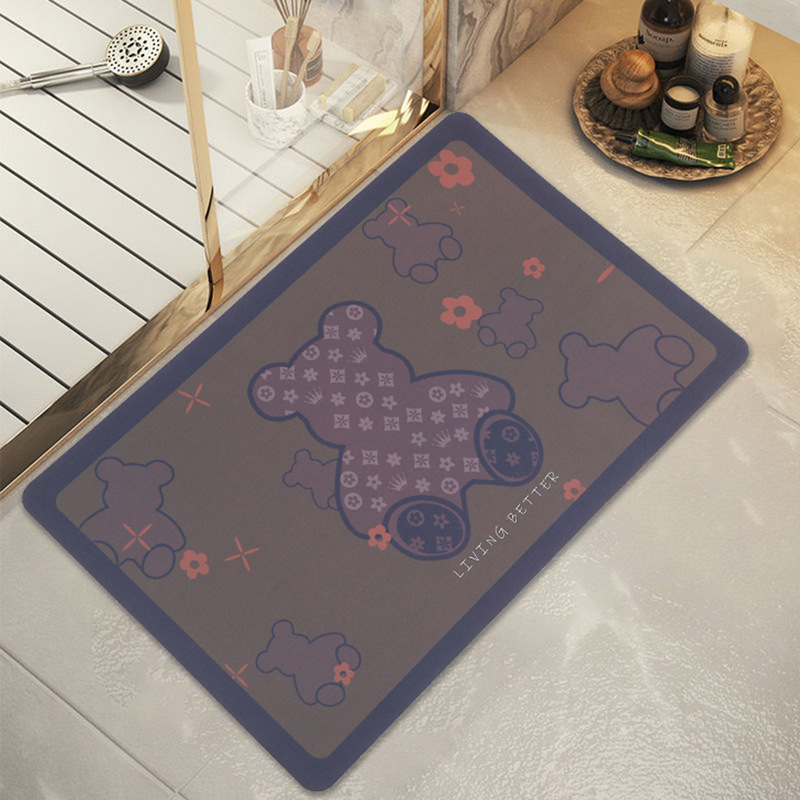 3.5mm Violent Bear Floor Mat Diatom Ooze Bathroom Absorbent Non-Slip Floor Mat Soft Cushion Toilet Doorway Carpet Doormat