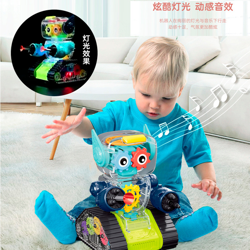 Transparent Gear Electric Universal Robot Children's Electric Gear Ejection Robot Gift Suit Toy