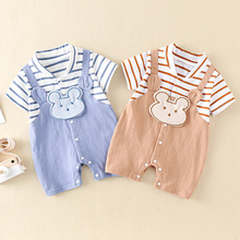 婴儿纯棉衣服夏季连体衣可爱男宝宝卡通薄款短袖新生儿满月外穿爬