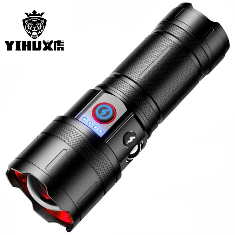 跨境抖音义虎猛禽强光手电40700动力锂电池户外远射变焦白激光