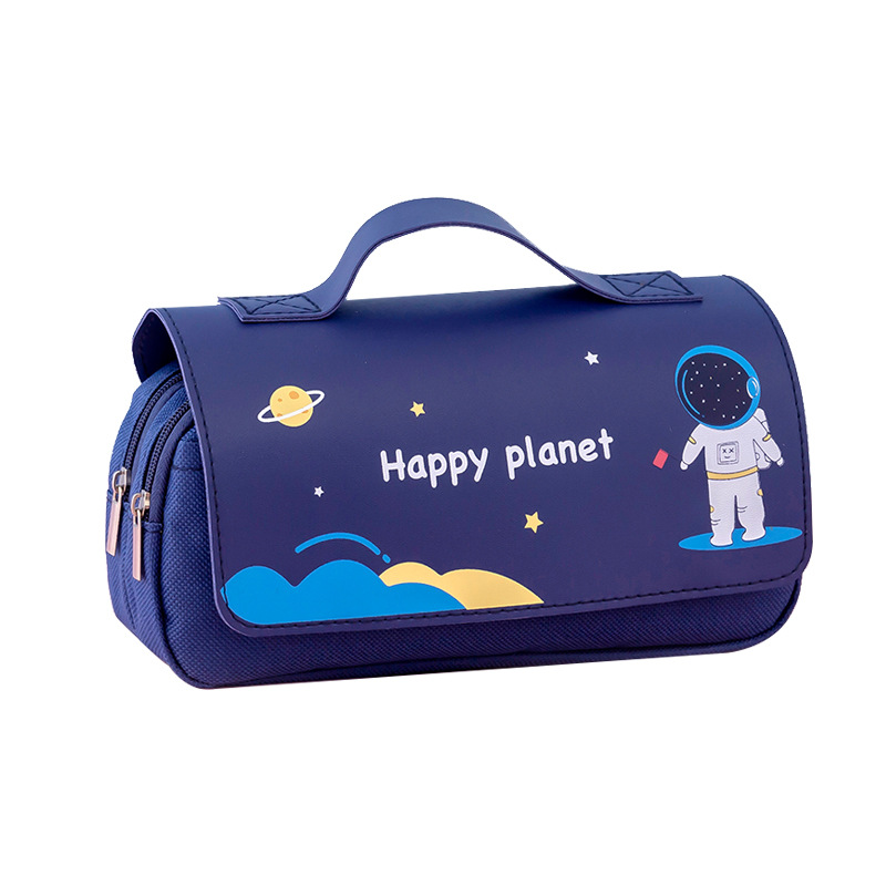 New Cartoon Elementary School Pencil Case Large Capacity Cute Portable Stationery Pack Creative Spaceman Stationery Box Pencil Bag