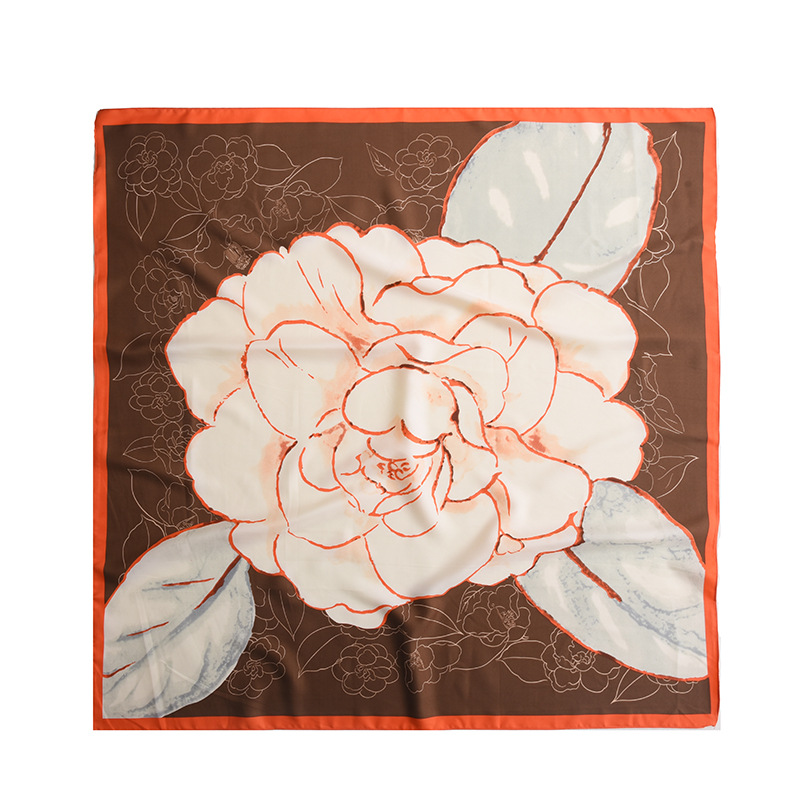 Spring and Summer New Printed Scarf Square Scarf Camellia 90 Large Kerchief Wholesale Women's Sunscreen Scarf Scarf Accessories