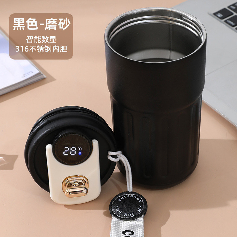 Smart Temperature Coffee Cup 316 Stainless Steel Thermos Cup Girl Cute Portable Cup with Rope Handle Portable Vehicle-Borne Cup