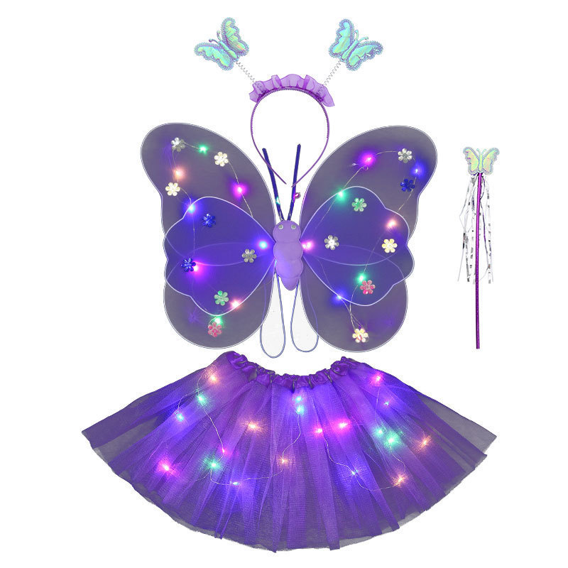 Light-Emitting Butterfly Wings Little Girl's Back Decoration Children's Flash Toy Wonderful Fairy Magic Stick FARCENT Four-Piece Set