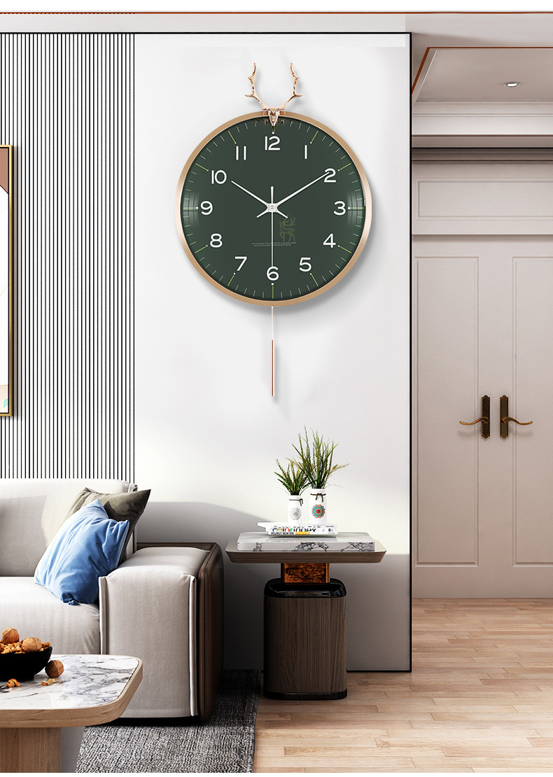 北欧轻奢鹿头客厅挂钟网红创意简约时钟表家用时尚大气挂墙上挂表