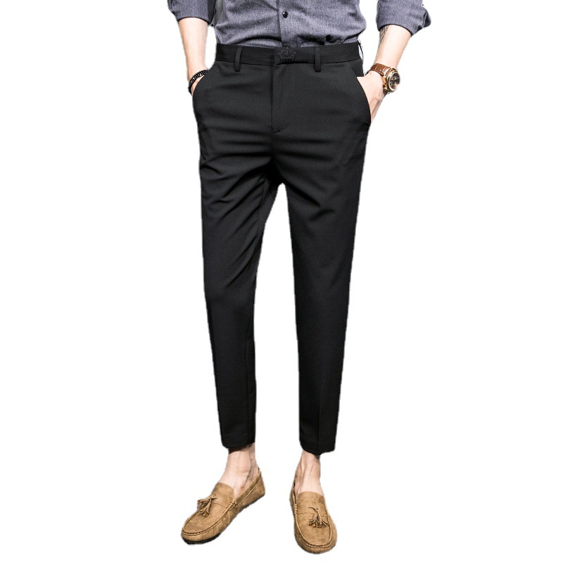 Suit Pants Men's Cropped Pants Suit Pant Business Casual Tappered Straight Suit Pants Korean Style Slim Fit Cropped Trendy Spring
