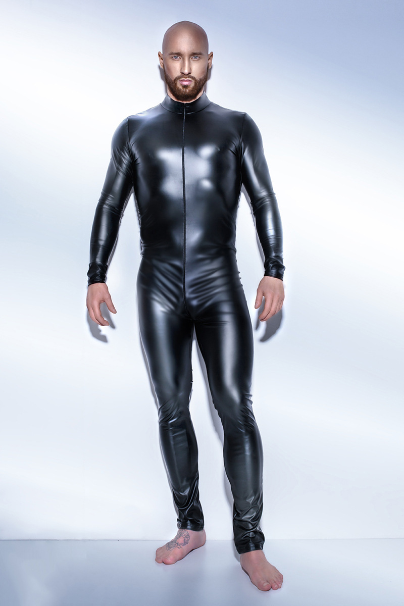 连体情趣内衣男款分码男士漆皮连体衣装长拉链开裆短拉链钢管舞服