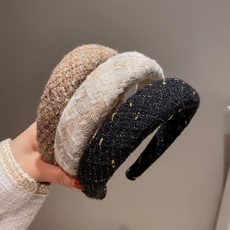 韩国海绵毛线编织发箍复古奶茶色系少女头箍气质文艺秋冬新款发饰