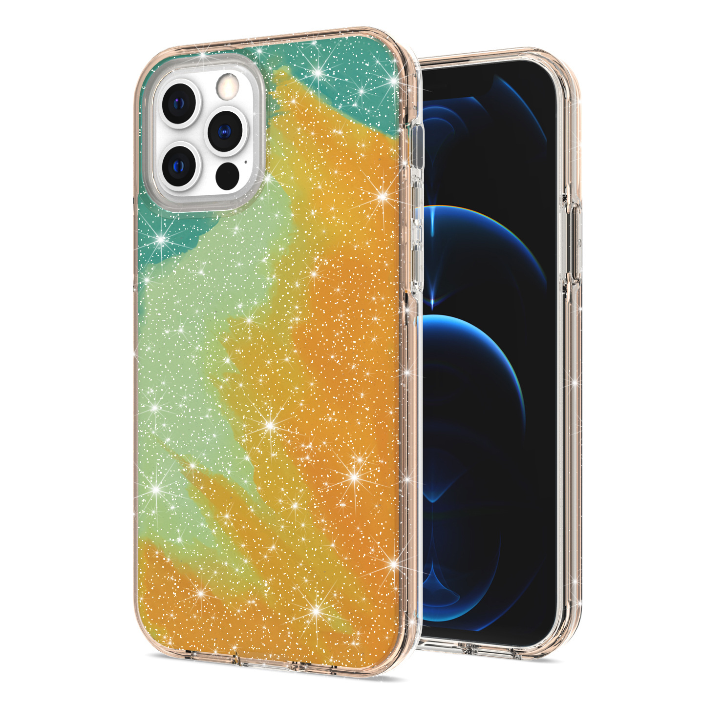 跨境新款适用于iphone12promax啤色闪粉tpu彩色印图手机壳直批