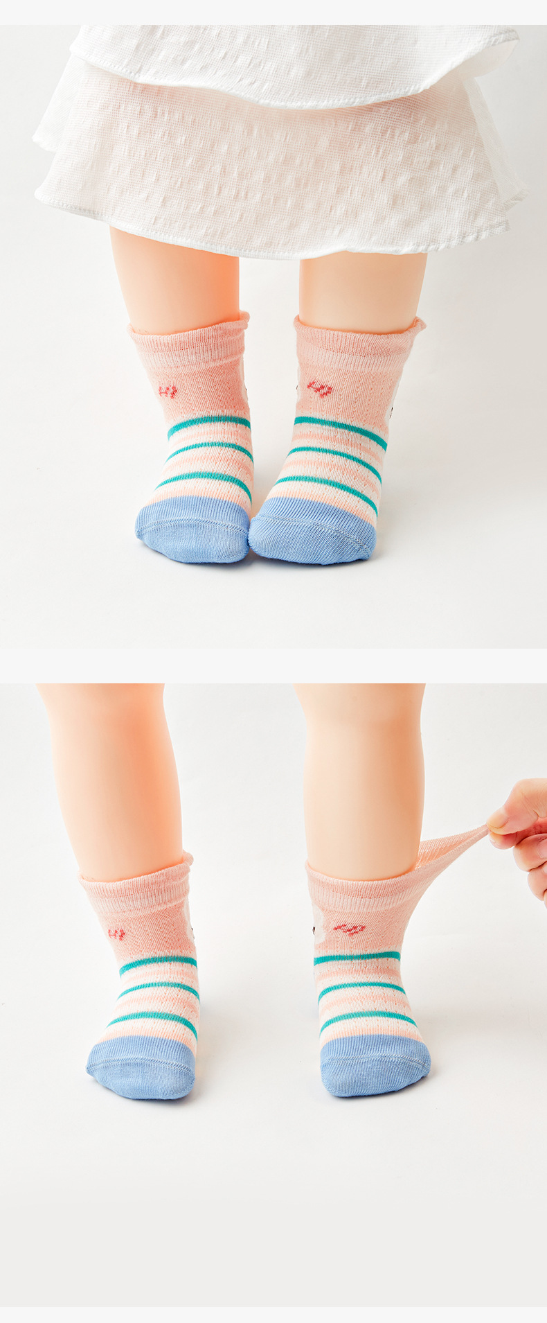 贝比女童夏季袜子2022新款网眼童袜3双/盒粉色小兔子袜花边公主袜