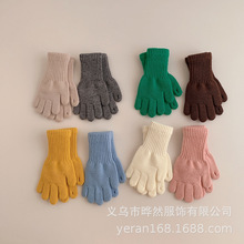 韩国 儿童手套冬季韩版纯色男童女童手指套保暖毛线宝宝五指手套