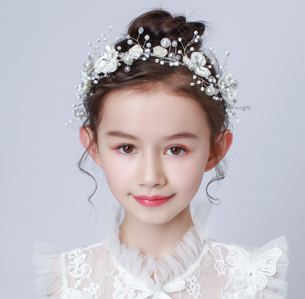 儿童发饰发夹女童礼服发箍头饰公主珍珠花环花童生日王冠女孩头箍