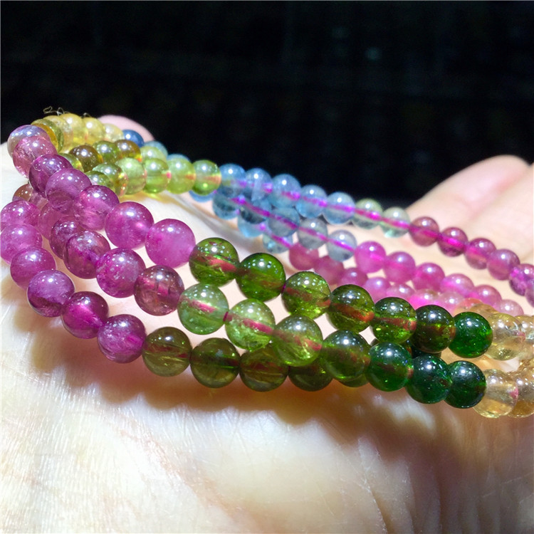东海水晶 巴西彩虹碧玺蓝碧玺多多三圈手链手串-阿里巴巴