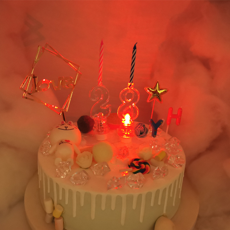音乐发光数字配螺纹蜡烛生日蛋糕装饰透明闪派对用品儿童周岁庆生