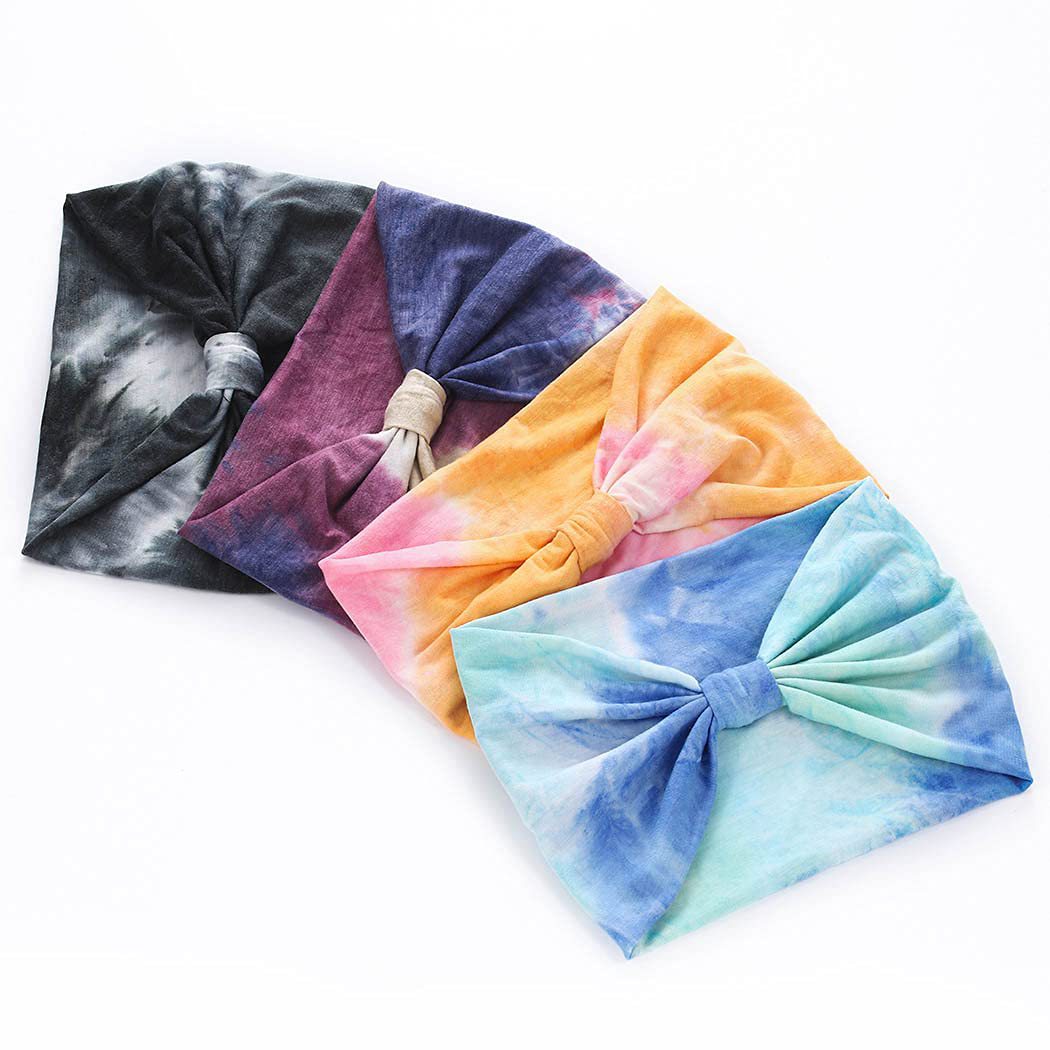 Bohemian Wide Hair Band Stretch Turban Knot Hair Band Elastic Yoga Sweatband Running Sports Tie-Dye Color Turban for Women