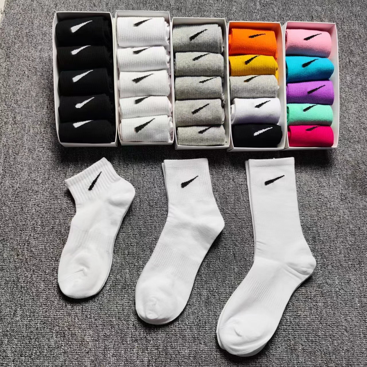 Suwan Nike St Boxed Men's and Women's Spring and Summer Candy Color Mid-High Tube Athletic Socks Five Pairs of Boxed Wholesale Delivery
