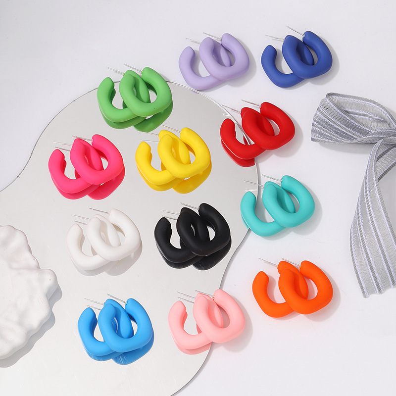 Foreign Trade Hot Selling Product Color Frosted Surface Acrylic U-Shaped Ear Studs Factory Direct Sales Jewelry Accessories Materials Wholesale