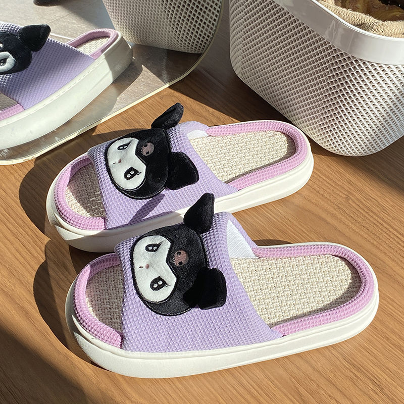 Good-looking Linen Slippers Sanrio Spring and Summer Unisex Household Outing Soft Soled Thickening Non-Slip Couple Home Shoes