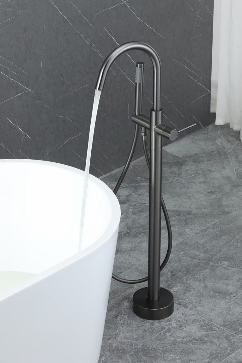 厂家直销 浴室冲凉房落地式全铜浴缸龙头冷热水黑色洗澡缸边龙头