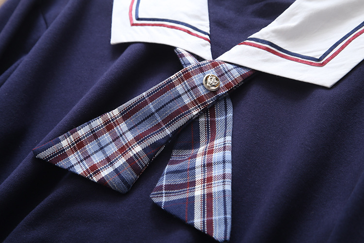 2021年秋装 韩版海军领结套头长袖打底衫中长款女学生卫衣潮