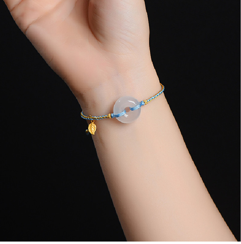 白玉髓面包扣手链diy女款手编绳 编织手绳送女友礼物小清新饰品