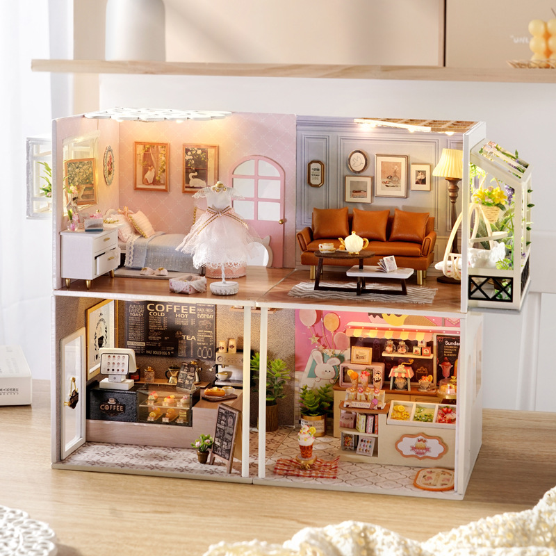 Cute Room DIY Cottage Hand-Assembled Wooden Toy Model Miniature 3D 3D Puzzle Model Gift for Males Female