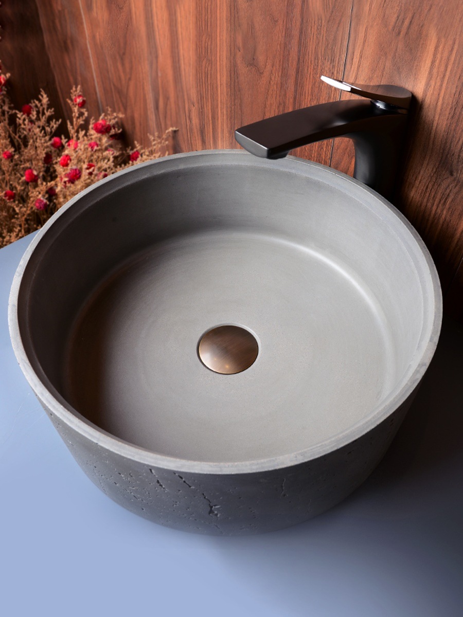 新款洞石系列洗手盆圆形台上盆洗脸盆民宿酒店别墅轻奢设计师风格