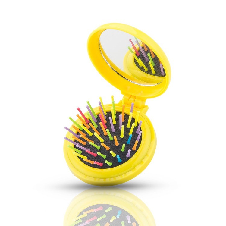厂家批发塑料梳子塑料气囊按摩彩针梳子便携式圆型折叠镜梳子