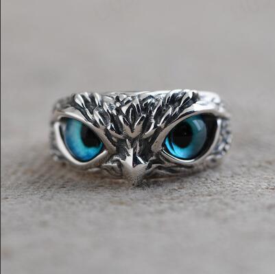 New Vintage Alloy Blue Eye Owl Ring Adjustable Ornament Factory Wholesale