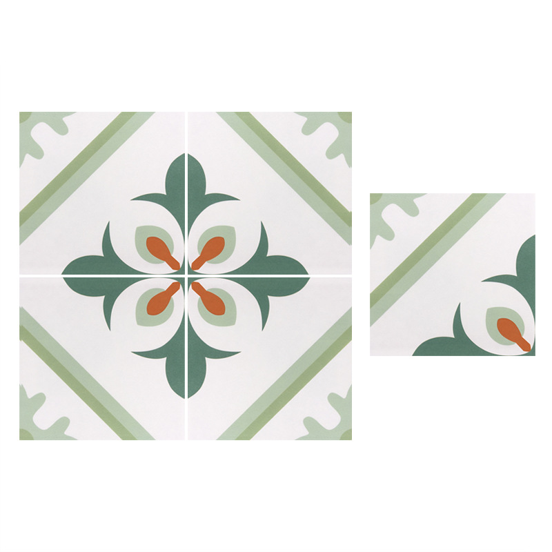 北欧绿色小花砖卫生间地砖阳台墙砖厨房瓷砖玄关花片民宿厕所背景