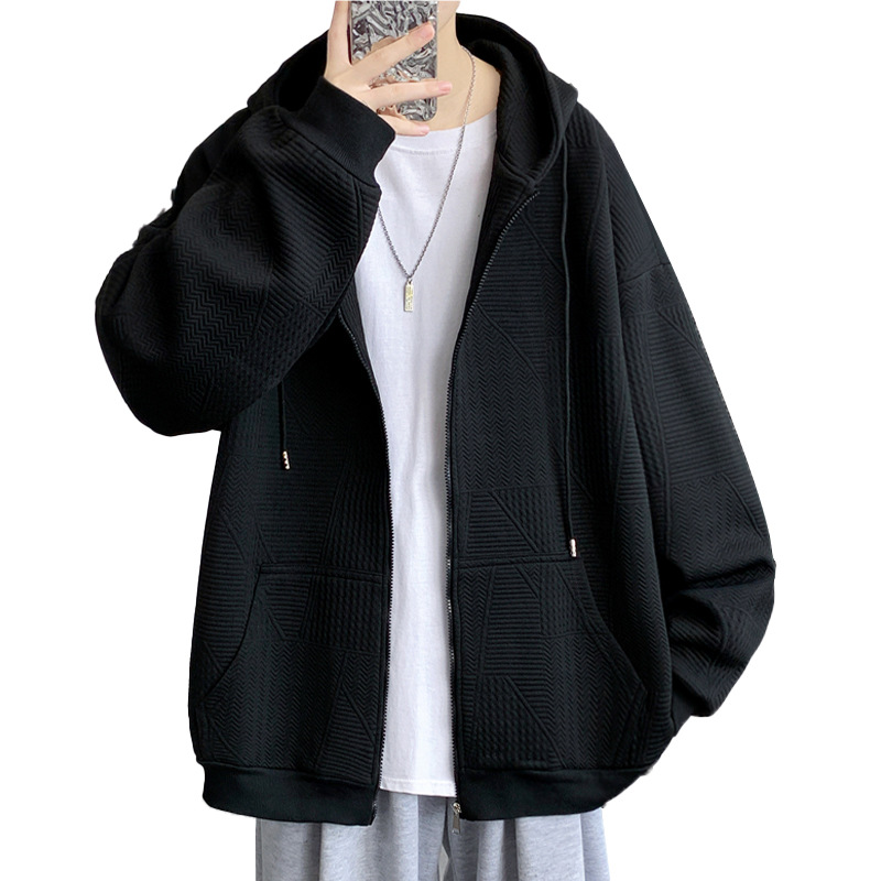 Waffle Sweater Men's 2023 Autumn and Winter New Fashion Brand Loose Youth Top Zipper Hooded Cardigan Coat