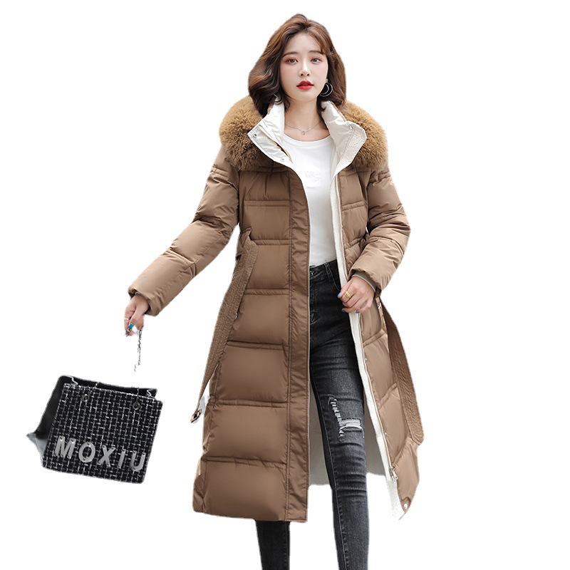 Women's Cotton-Padded Coat Extended 2023 Winter Clothing New Women's Clothing Korean Style Belt Thickened Warm down Cotton Jacket Overknee Coat