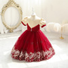 Cross border children full dress Princess Dress puff sleeve Embroidery girl full dress Flower girl wedding Bridesmaid full dress goods in stock wholesale