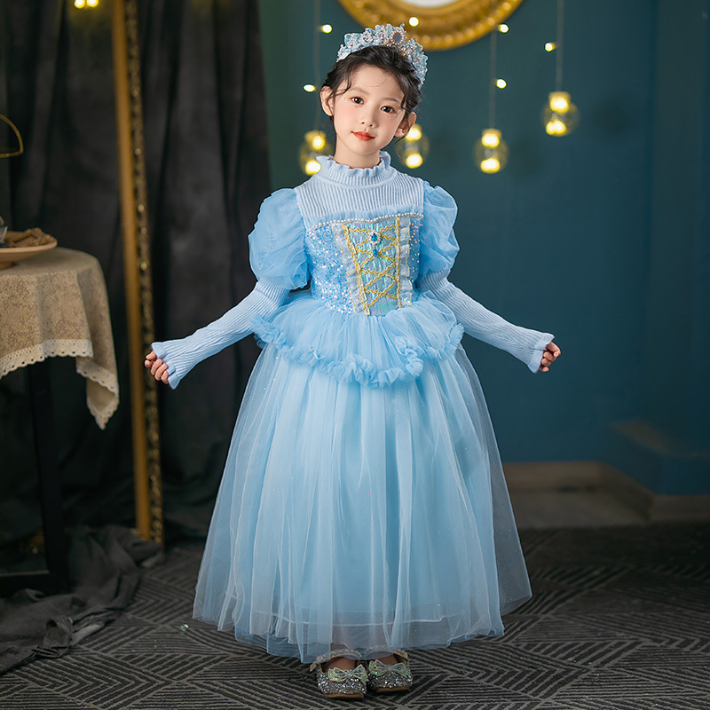 爱莎公主裙女童艾莎洋装生日礼服耶诞节儿童服装衣服爱沙裙子