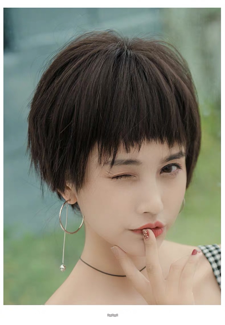 假发短发女夏季 雾霾蓝狗啃短直发蓝色时尚cos非主流仿真全头套式