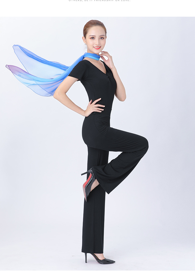 形体礼仪培训服女套装舞蹈练功服圆领大喇叭裤气质模特走秀演出服