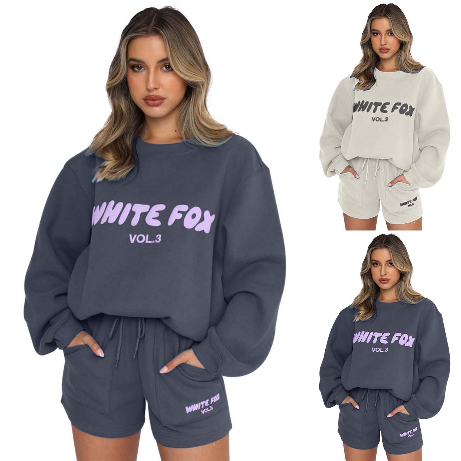 欧美亚马逊2024新款时尚街头潮流字母英文印花卫衣卫裤绒衫套装女