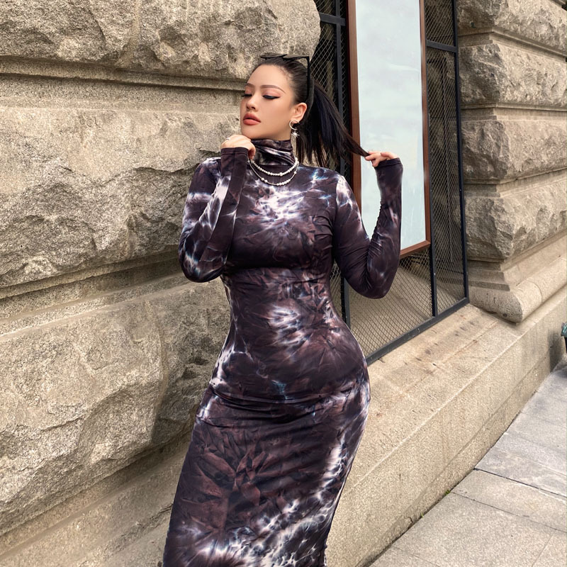 md0091 跨境外贸秋季高领女装 修身时尚显瘦包臀性感夜店连衣裙