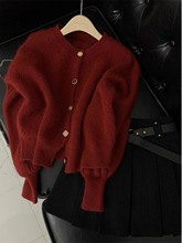 红色针织开衫外套女春季新款龙年本命年衣服韩系慵懒短款长袖上衣
