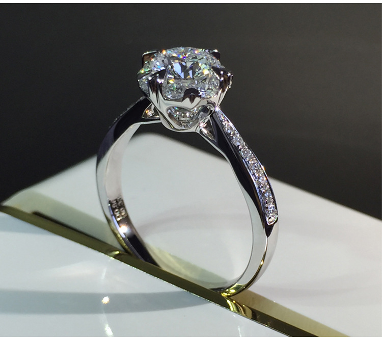 正品d色莫桑钻石戒指女一克拉18k金群镶捧花款钻戒情侣求结婚女戒