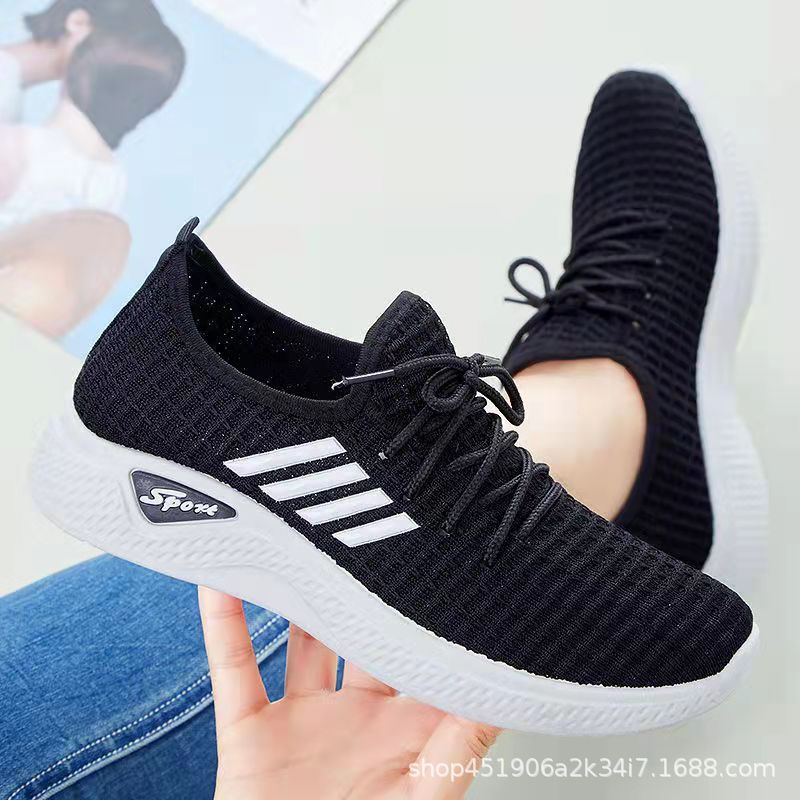 One Piece Dropshipping Women's Real Flying Woven Sports Shoes Lace-up Lightweight Middle-Aged and Elderly Walking Shoes Old Beijing Cloth Shoes