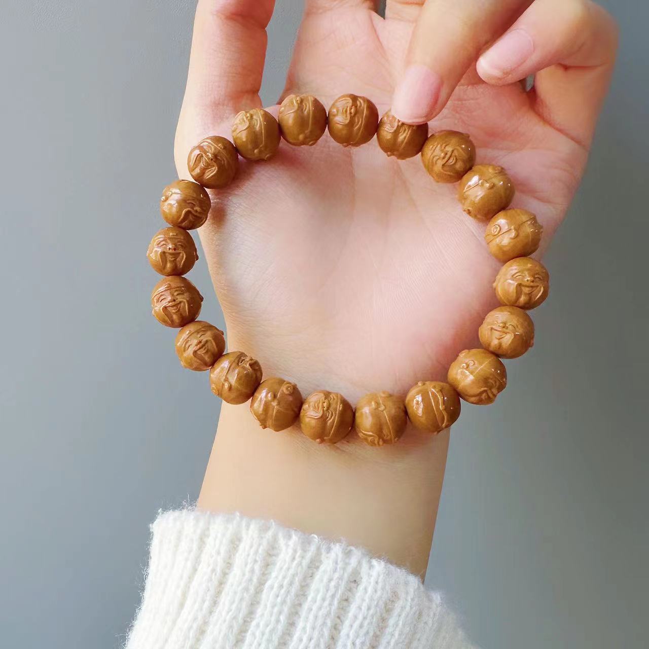 Boutique Monkey Head Walnut Bracelet Carved Bodhisattva Buddha's-Hand Lotus God of Wealth Crafts Bodhi Single Circle Men's and Women's Rosary Bracelets