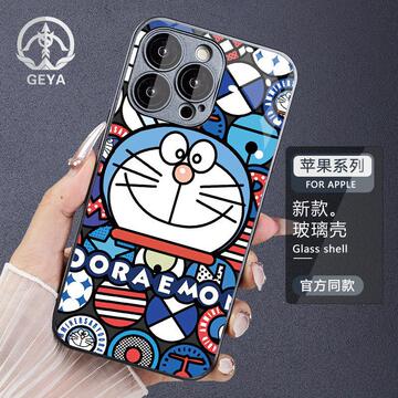 卡通叮当喵 12promax手机壳12/14pro/13/11iphone玻璃苹果手机壳