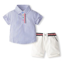 儿童外贸夏季新款男童韩版短袖T恤松紧短裤套装一件代发
