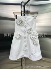 深圳南油原单牛货女装工厂代发2022春夏立体玫瑰花皮质抹胸连衣裙